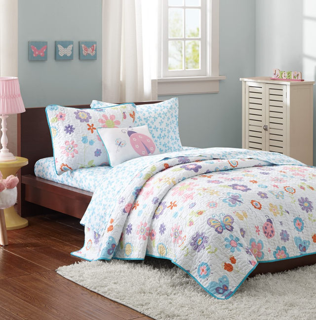Olliix by Mi Zone Kids Fluttering Farrah Multi Twin Reversible Complete Coverlet and Sheet Set-0