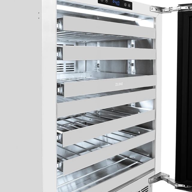 ZLINE Autograph Edition Touchstone 24" 4.8 Cu. Ft. Stainless Steel Wine Cooler with Black Matte Glass Door and Polished Gold Handle-3