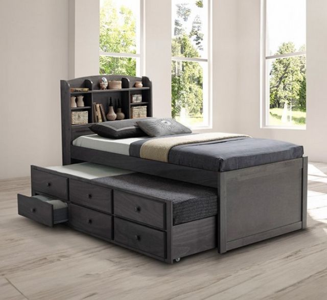 Furniture of America® Troutdale Stain Gray Twin Captain Bed-1