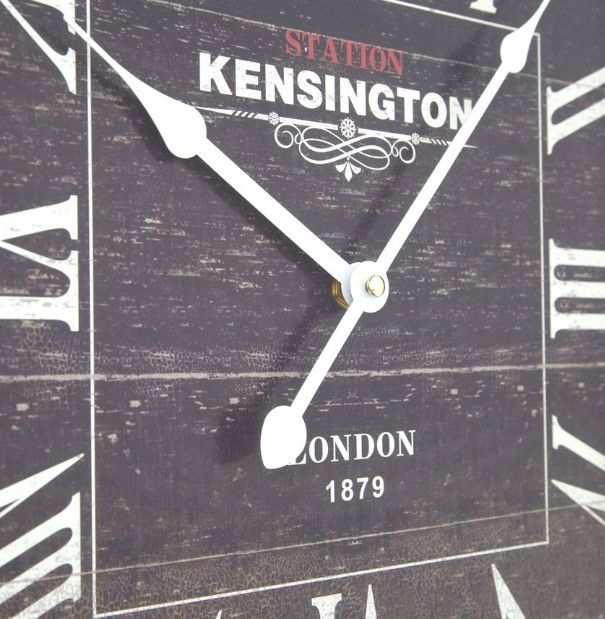 YHD Distressed Black Square Wooden Wall Clock-3