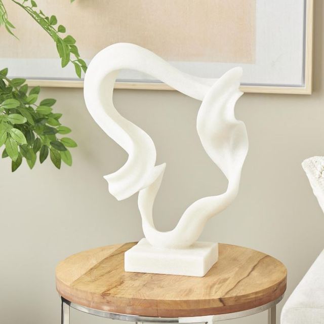 Deco Marche White Polystone Twisted Wave Sculpture with Elevated Base-4