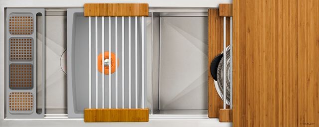 The Galley® Natural Golden Bamboo / Exclusive Gray Resin+ Ideal Work&WashStation™ 4D with Five Tool Culinary Kit and Four Tool Wash Kit-0