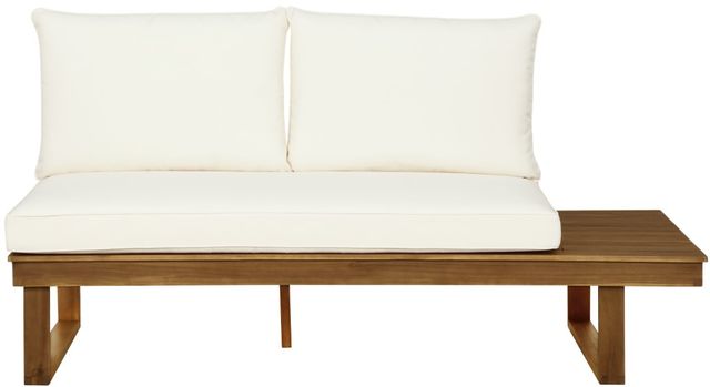 Linon Sea Breeze 4-Piece Beige/Brown Wooden Outdoor Loveseats with Cushions and Corner Table Set-2