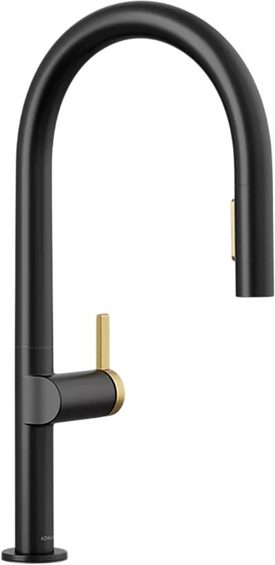 KOHLER® Components® Matte Black/Brushed Moderne Brass Pull-Down Kitchen Sink Faucet with 2-Function Sprayhead-0