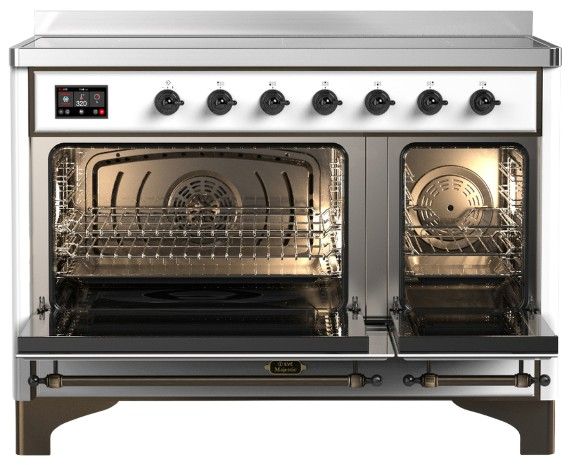 Ilve® Majestic III 48" White Pro Style Induction Range with Solid Door and Burnished Trim-1