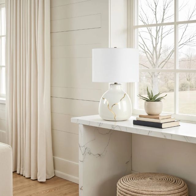 Renwil® Everren Rhodes Glazed Ivory/Gold Leaf Table Lamp-1