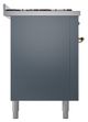 Ilve® Nostalgie II Noblesse 60'' Blue Gray Pro Style Dual Fuel Range with Brass Trim-2