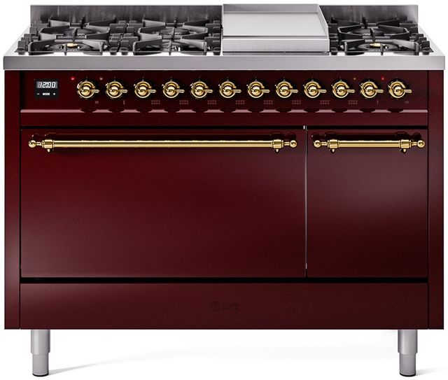 Ilve® Nostalgie II Series 48" Burgundy Pro Style Dual Fuel Range-0