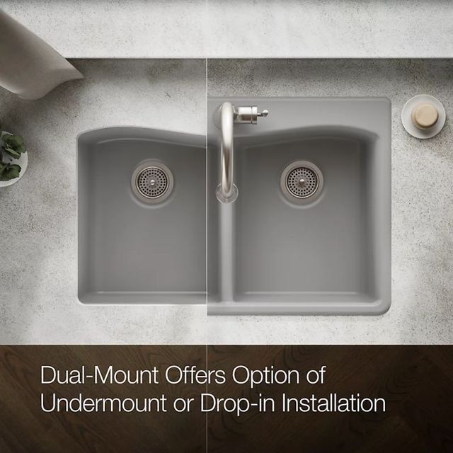 KOHLER® Kennon® Matte Gray 33" Top/Undermount Double Equal-Bowl Kitchen Sink-4