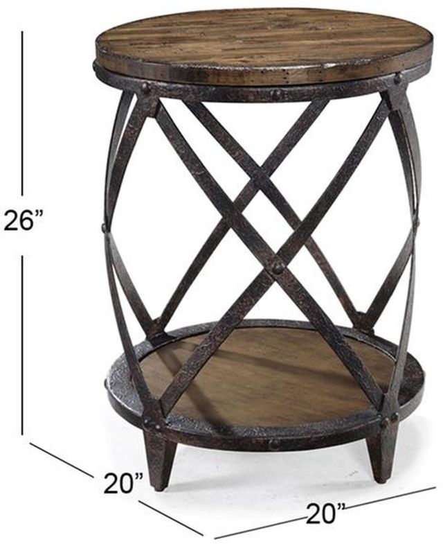 Magnussen Home® Pinebrook Distressed Natural Pine Round Accent Table with Black Metal Frame-3