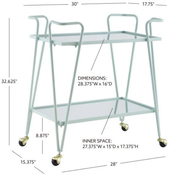 Linon Ellie Mint Bar Cart-2