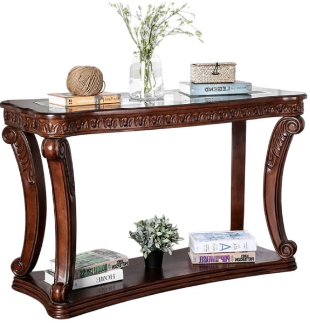 Furniture of America® Walworth Dark Oak Glass Top Sofa Table-0