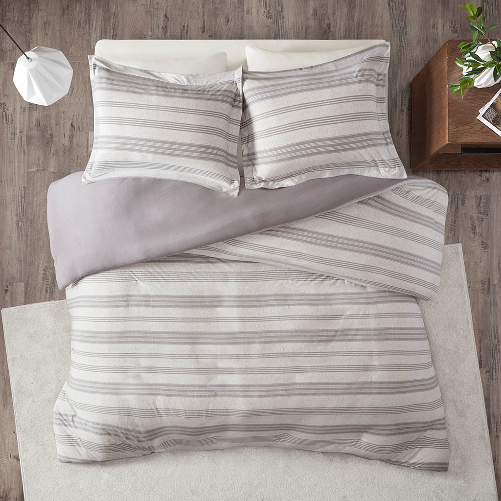 Olliix by Urban Habitat Grey King/California King Cole Stripe Print Ultra Soft Cotton Blend Jersey Knit Duvet Cover Set