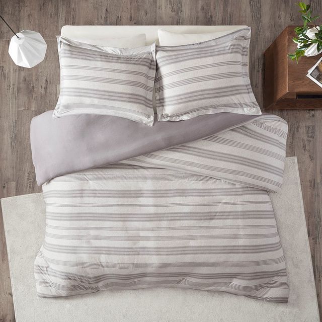 Olliix by Urban Habitat Grey King/California King Cole Stripe Print Ultra Soft Cotton Blend Jersey Knit Duvet Cover Set-0