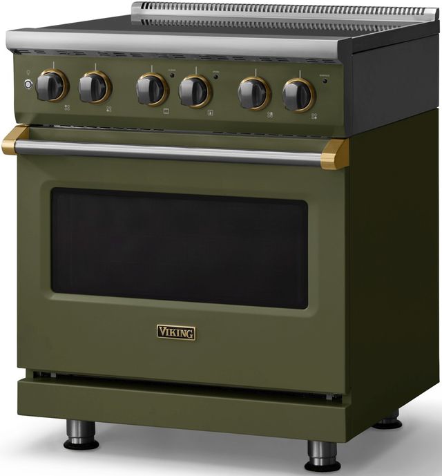 Viking® 5 Series 30" Martini Pro Style Electric Range with Brushed Brass Trim-2