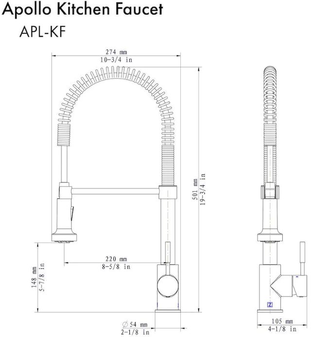 ZLINE Autograph Edition Apollo Polished Gold Pull Down Spring Single Handle Kitchen Faucet-4