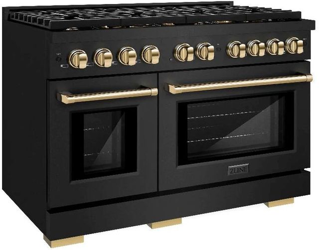 ZLINE Autograph Edition Paramount 48" Black Stainless Steel Pro Style Dual Fuel Range with Polished Gold Accents-2
