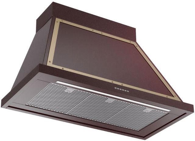 Ilve® Nostalgie II Noblesse 40" Burgundy Wall Mounted Range Hood with Brass Trim-1