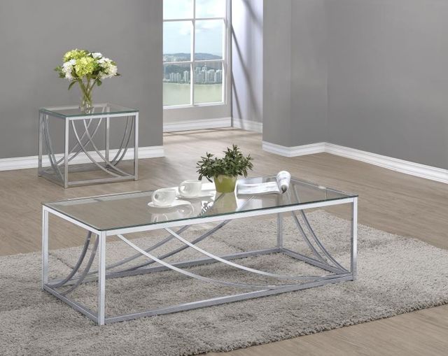 Coaster® Lille 2-Piece Tempered Glass Top Occasional Table with Chrome Base Set-1