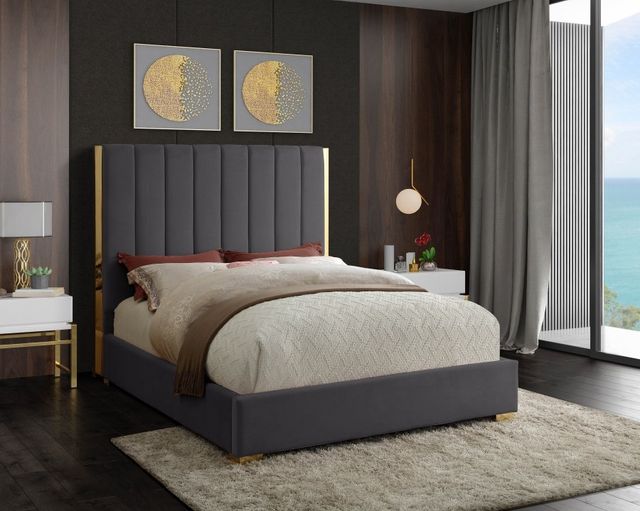 Meridian Furniture Becca Grey Velvet King Bed-1