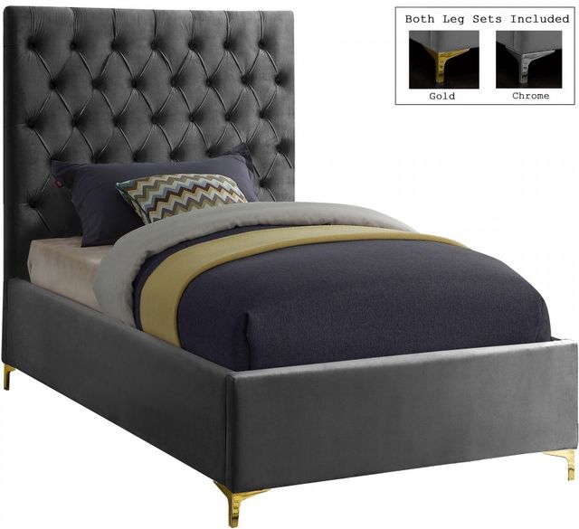 Meridian Furniture Cruz Grey Velvet Twin Bed-0