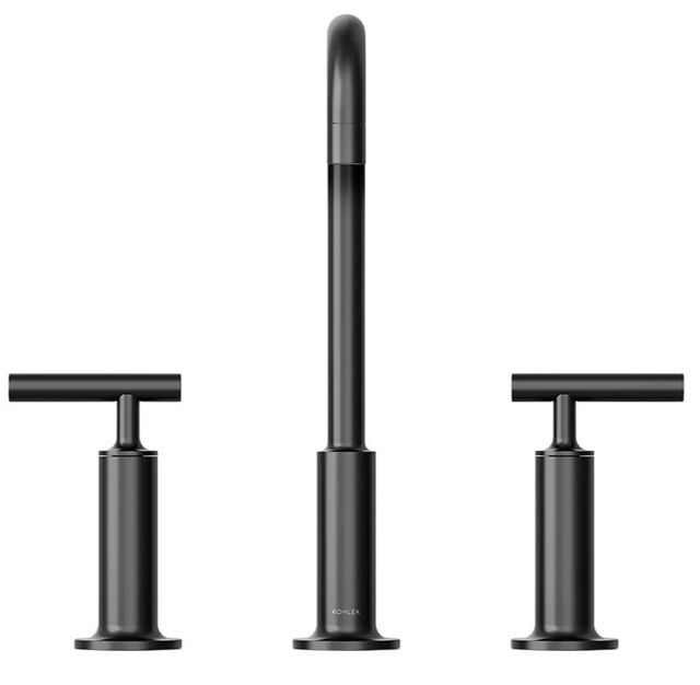KOHLER® Purist® Matte Black 11" Widespread Bathroom Sink Faucet with Lever Handles-1