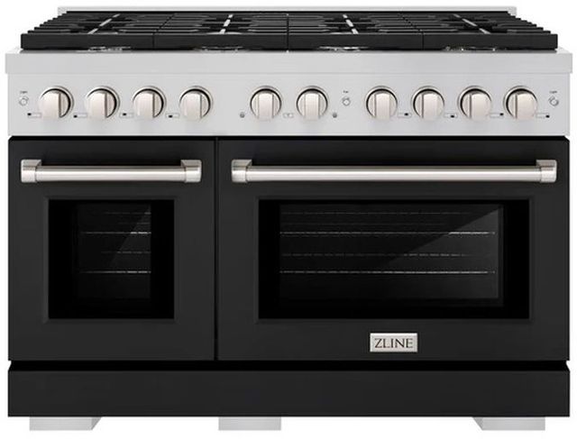 ZLINE 48" Stainless Steel Pro Style Gas Range with Black Matte Door-0