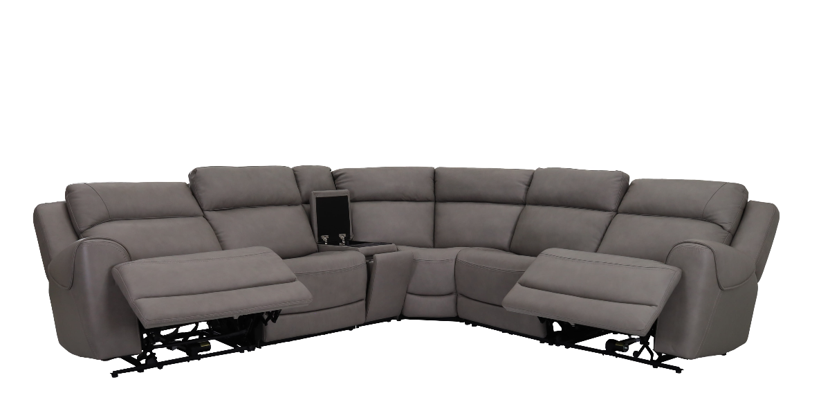 Kuka Home K Motion 6 Piece Light Grey Leather Power Reclining Sectional Miskelly Furniture