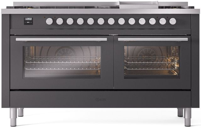 Ilve® Professional Plus II 60" Graphite Matte Pro Style Dual Fuel Range-0