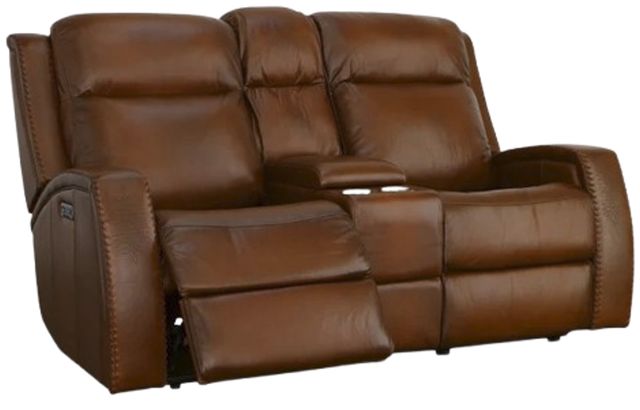 Flexsteel® Mustang Rust Power Reclining Loveseat with Console and Power Headrests-2