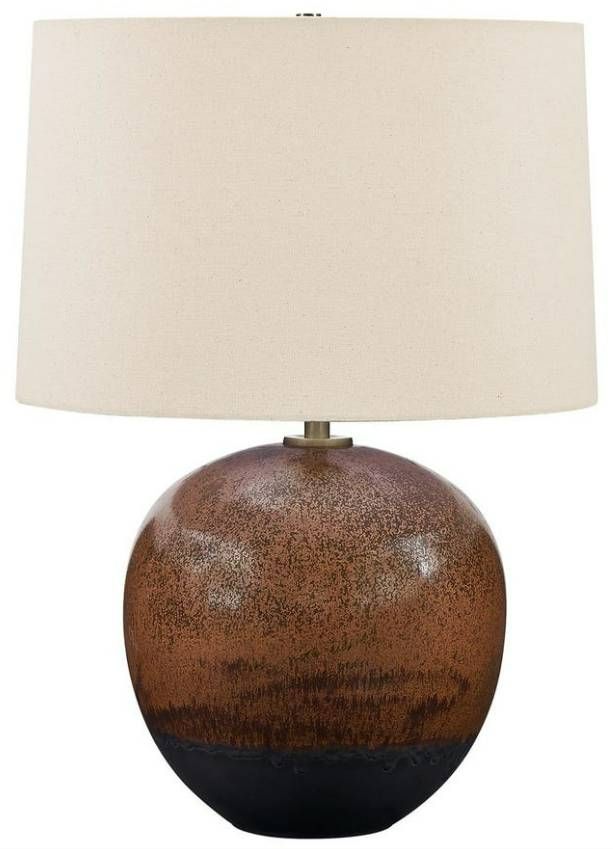 Uttermost® Brownell Light Beige Table Lamp with Dark Bronze/Rust Brown Base-3