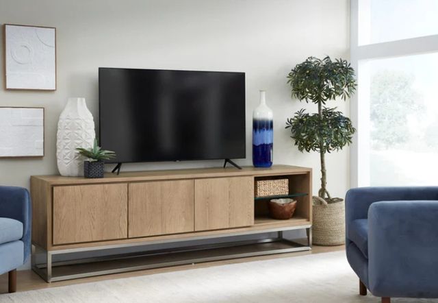 Modus Furniture One Bisque/Brushed Stainless Steel 84" TV Console-1
