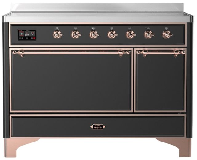 Ilve® Majestic III 48" Graphite Matte Pro Style Induction Range with Solid Door and Copper Trim-0