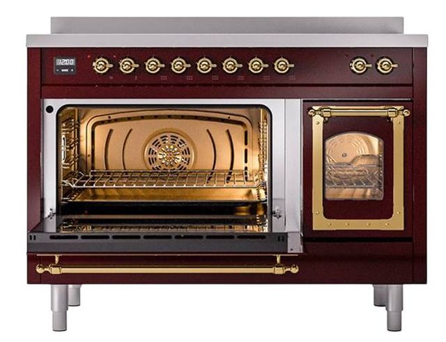 Ilve® Nostalgie II Noblesse 48'' Burgundy Pro Style Induction Range with Brass Trim-3