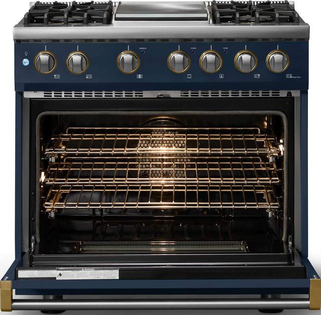 Viking® 5 Series 36" Slate Blue Pro Style Dual Fuel (LP) Range with Brushed Brass Trim-1