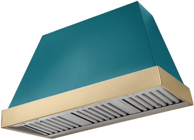 AGA Euclid 48" Salcombe Blue Wall Mounted Range Hood  with Brushed Brass Trim-0