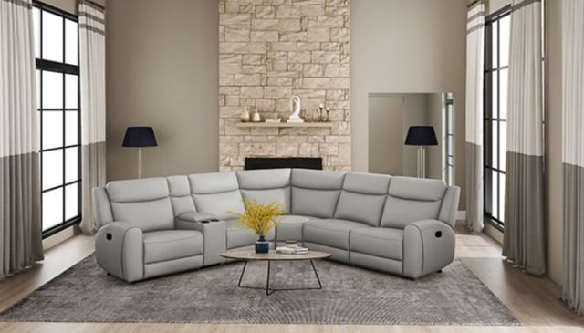 Furniture of America® Jacobus 5-Piece Light Gray Curved Manual Reclining Sectional-1