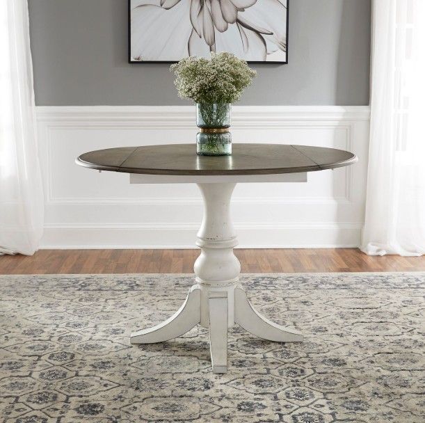 Liberty Furniture Magnolia Manor Weathered Bark Drop Leaf Dining Table with Antique White Base-1