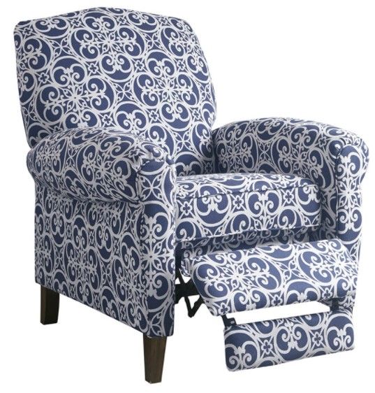 Olliix by Madison Park Kirby Navy Multi Push Back Recliner-1