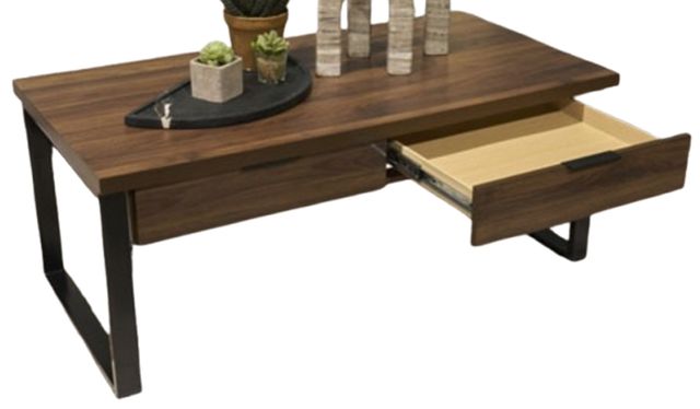 Signature Design by Ashley® Wickman Falls Dark Brown Rectangular Cocktail Table with Gunmetal Base-2