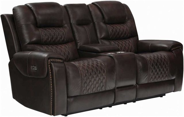 Coaster® North Dark Brown Cushion Back Power Headrest Console Loveseat-1