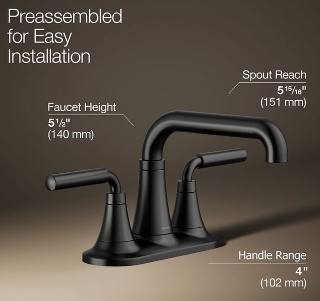 KOHLER® Tone™ Matte Black 1.2 GPM Centerset Bathroom Sink Faucet-2