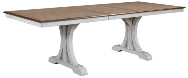 Winners Only® Highland Brown Oak 96" Dining Pedestal Table with Leaf and Antique White Base-0