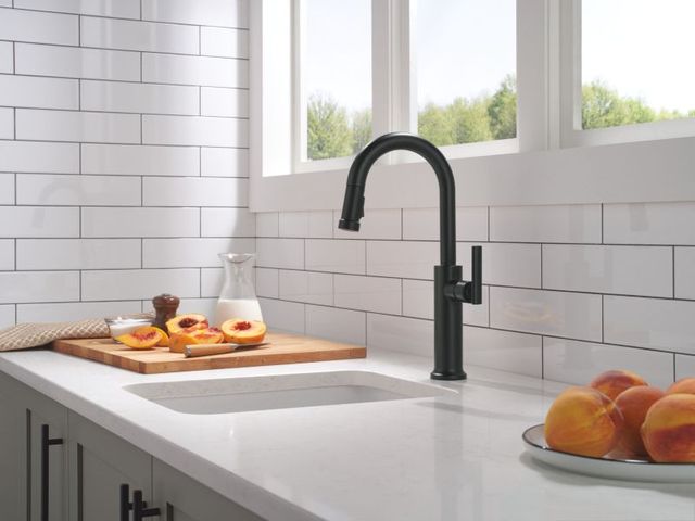 Delta Altado™ Single Matte Black Handle Pull-Down Bar Kitchen Faucet-1