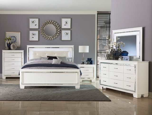 Homelegance® Allura White Queen Upholstered Panel Bed with LED Lighting-1