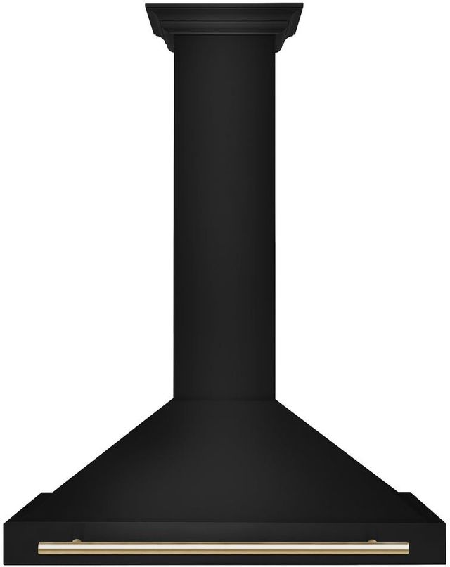ZLINE Autograph Edition 36" Black Stainless Steel Wall Mounted Range Hood with Polished Gold Handle-0