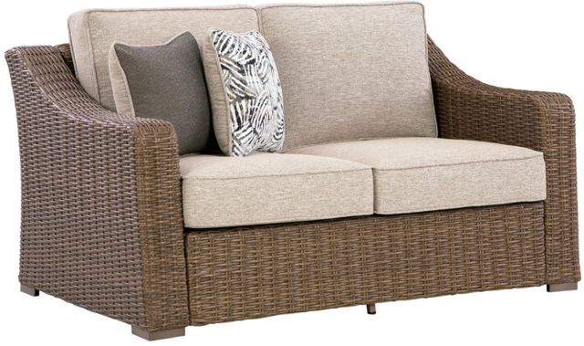 Signature Design by Ashley® Laguna Heights Beige/Gray Fabric/Resin Wicker Outdoor Loveseat-0