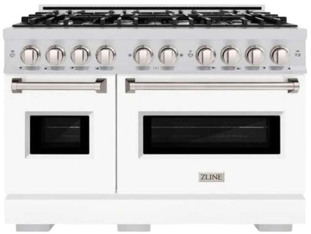 ZLINE Classic 48" Satin Stainless Steel Pro Style Gas Range with White Matte Door-0