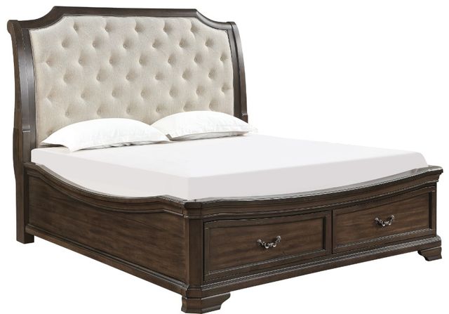 New Classic® Home Furnishings Lyndhrust Beige/Walnut Queen Storage Sleigh Bed-0