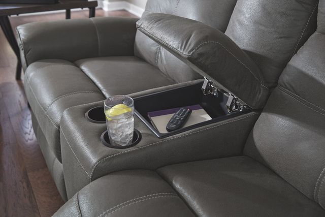 Signature Design by Ashley® Jesolo Dark Gray Double Reclining Loveseat with Console-2